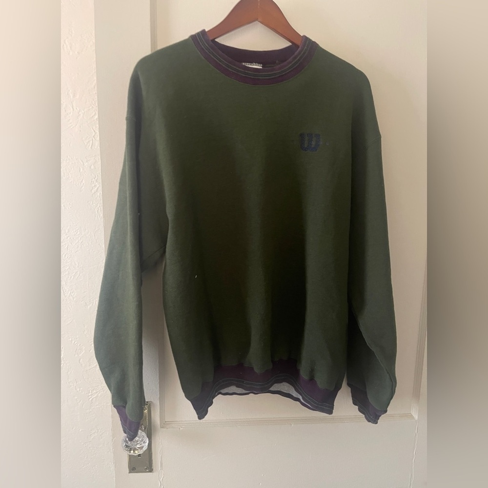 Vintage Wilson Striped Collar Crewneck Sweater Raglan Preppy Sweatshirt Size L